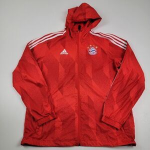 Adidas Bayern Munich 2020 Windbreaker Hooded Jacket Mens Medium Red Full Zip